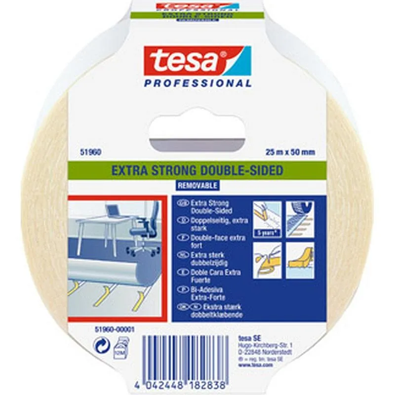 Compra CINTA DOBLE CARA SUELOS EXTRAFUERTE REMOVIBLE 25 M X 50 MM TESA TAPE 51960-00001-05 al mejor precio