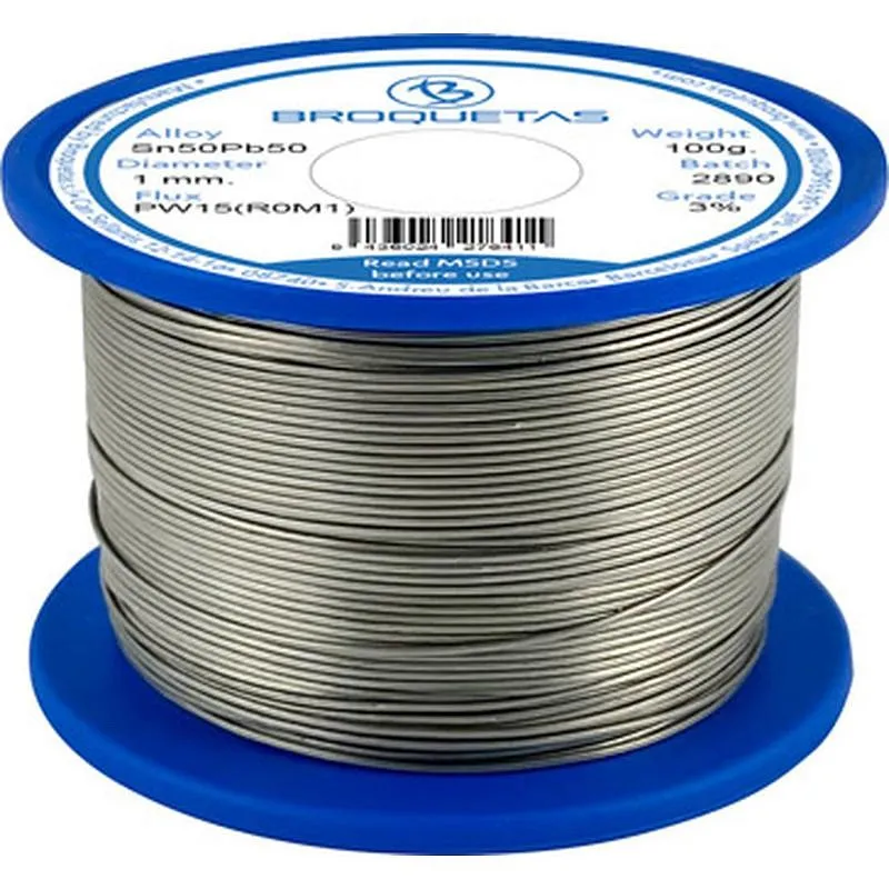 Compra HILO DE SOLDAR ESTAÑO 50SN/ 50PB diametro 1MM 100 GR CON FLUX BROQUETAS B20B21-01100-1A104 al mejor precio