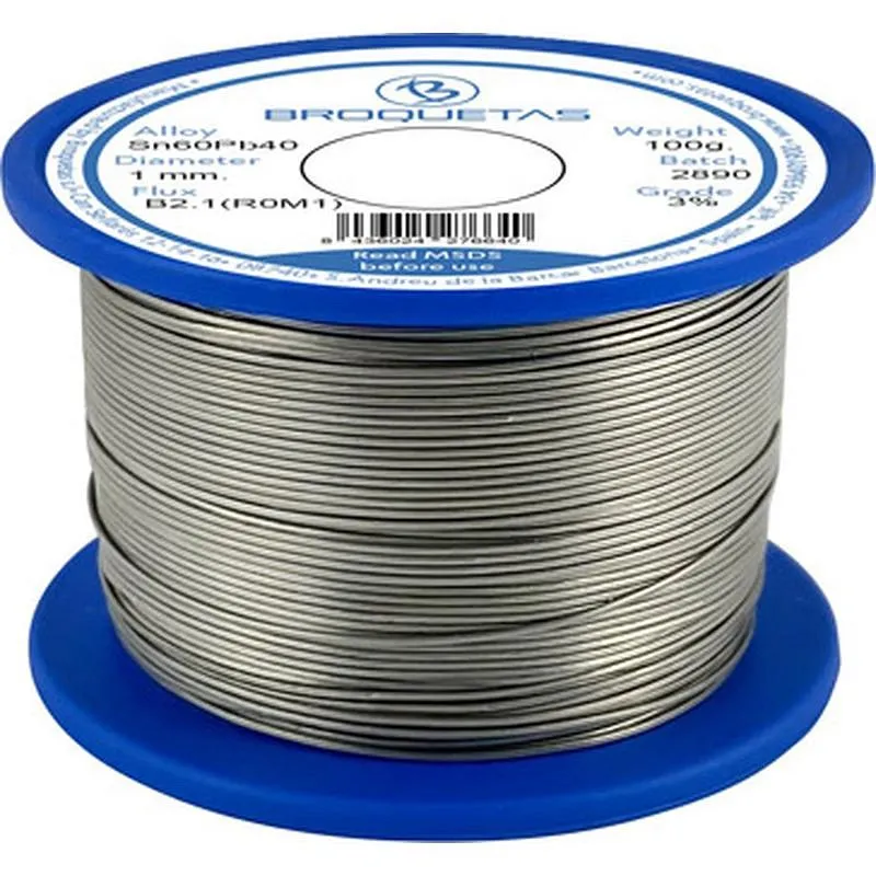 Compra HILO DE SOLDAR ESTAÑO 60SN/ 40PB diametro 1 MM 100 GR CON FLUX BROQUETAS B21PW15-01100-1A104 al mejor precio