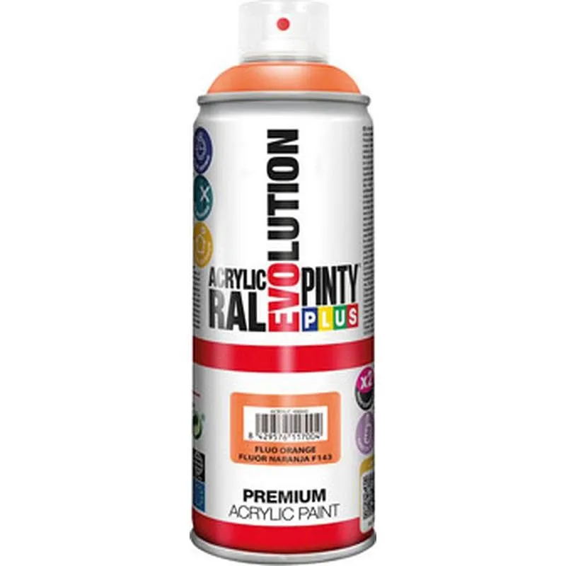Compra PINTURA SPRAY ACRILICA EVOLUTION FLUORESCENTE 520 CC F143 NARANJA PINTYPLUS 158 al mejor precio