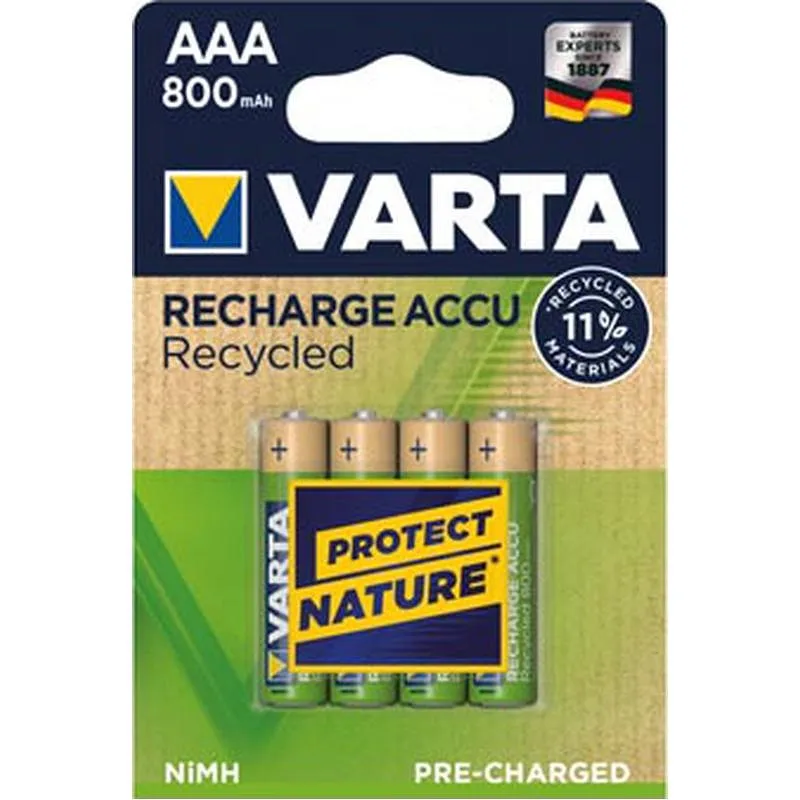 Compra PILA RECARGABLE RECYCLED AAA 800 MAH 4 UNIDADES VARTA 56813101404 al mejor precio