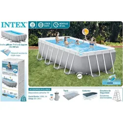 PISCINA RECTANGULAR DESMONTABLE PRIS FRAME 10.874 L DEPURADORA CARTUCHO TIPO A 488X244X107CM INTEX 55212