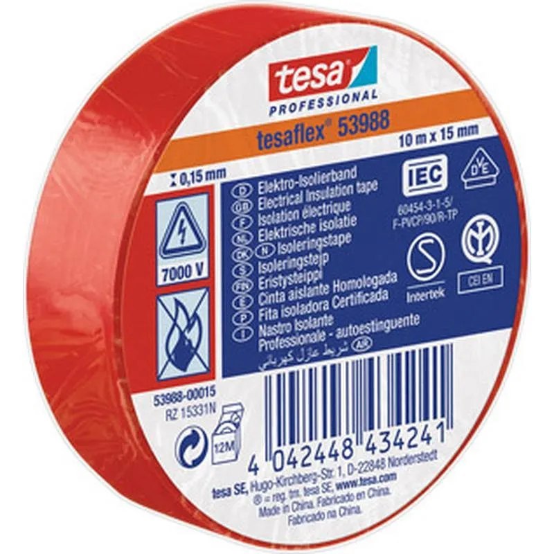 Compra CINTA AISLANTE TESAFLEX ROJO 10 M X 15 MM TESA TAPE 53988-00015-00 al mejor precio