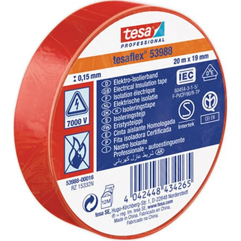Compra CINTA AISLANTE TESAFLEX ROJO 20 M X 19 MM TESA TAPE 53988-00016-00 al mejor precio