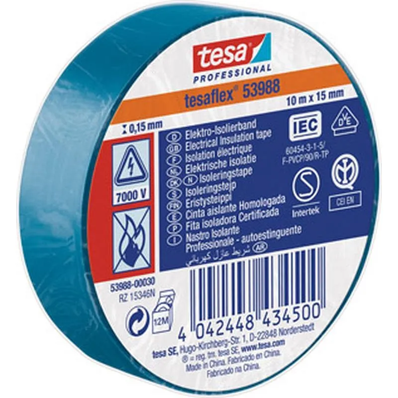 Compra CINTA AISLANTE TESAFLEX AZUL 10 M X 15 MM TESA TAPE 53988-00030-00 al mejor precio