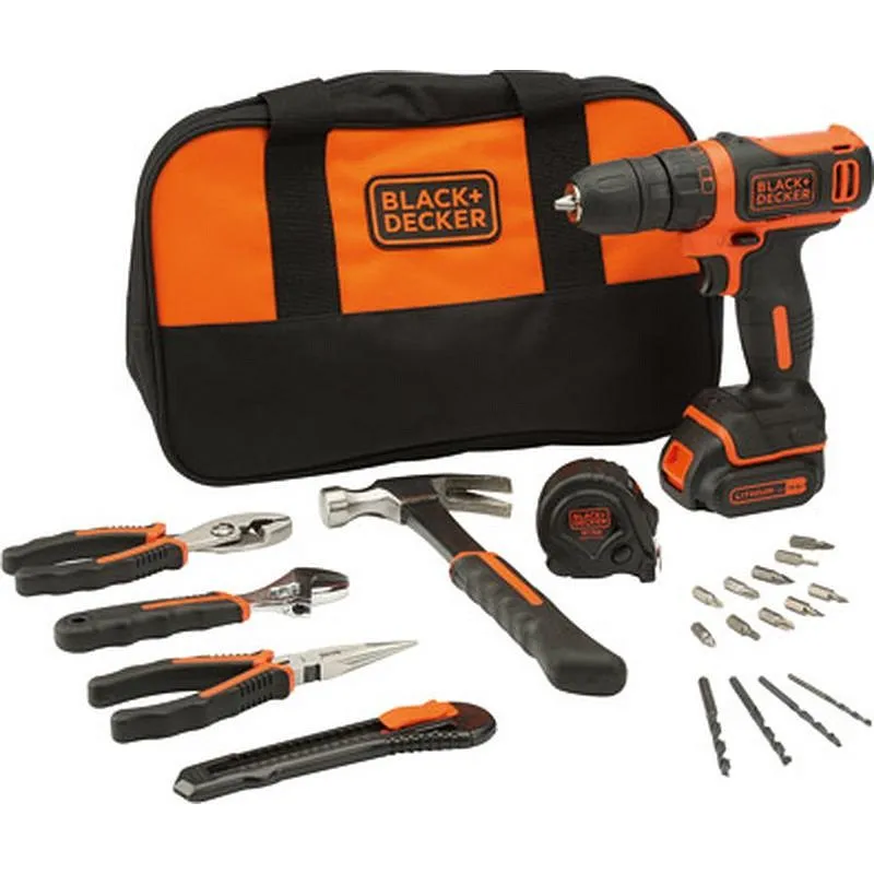 Compra TALADRO BATERIA 10,8 V 1.5 AH + KIT ACCESORIOS Y HERRAMIENTAS BLACK & DECKER BDCDD12HTSA al mejor precio