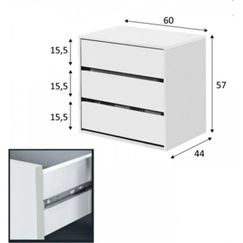 Compra CAJONERA INTERIOR BLANCA 3 CAJONES 60 X 57 X 44 CM FOREX ARC603O al mejor precio