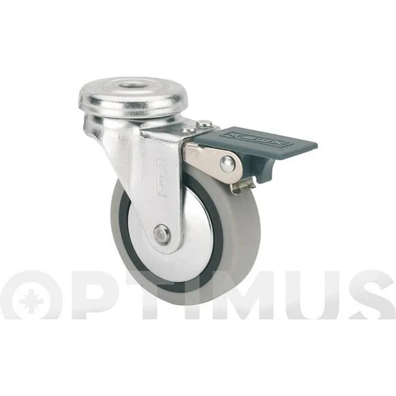 Compra RUEDA MUEBLE AUXILIAR GIRATORIA B GOMA D50 GRIS AGUJERO PASANTE 10 MM 22 KG CON FRENO ALEX 1-0551 al mejor precio