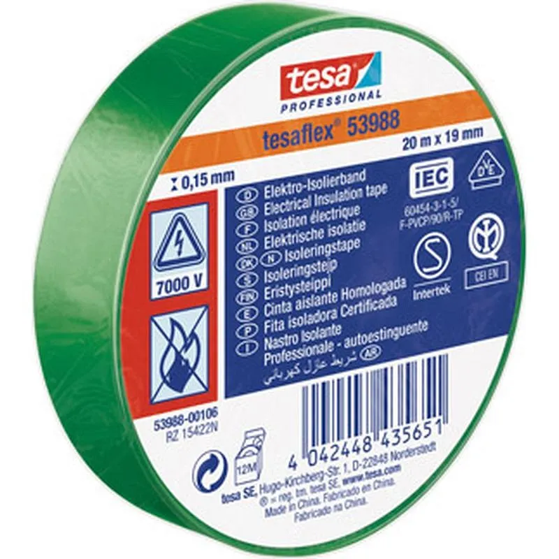Compra CINTA AISLANTE TESAFLEX VERDE 20 M X 19 MM TESA TAPE 53988-00106-00 al mejor precio