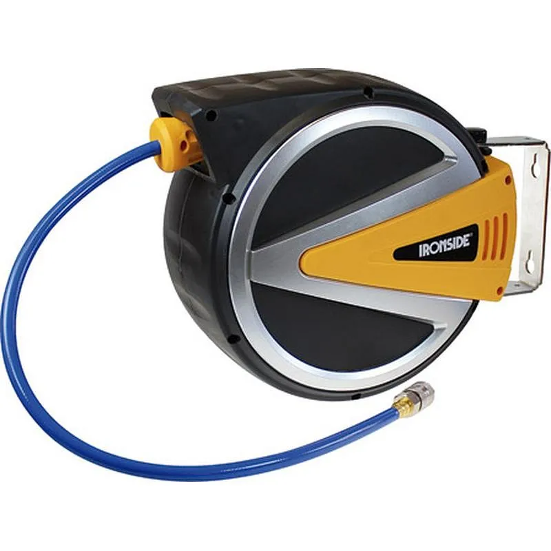 Compra ENROLLADOR MANGUERA AIRE COMPRIMIDO 12 M diametro 8 X12 CON SOPORTE PARED PRESION: 15 BAR IRONSIDE 201572 al mejor precio