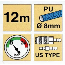 Compra ENROLLADOR MANGUERA AIRE COMPRIMIDO 12 M diametro 8 X12 CON SOPORTE PARED PRESION: 15 BAR IRONSIDE 201572 al mejor precio