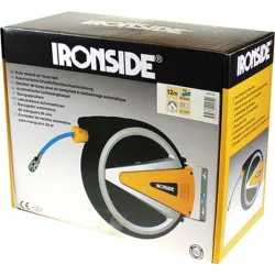 Compra ENROLLADOR MANGUERA AIRE COMPRIMIDO 12 M diametro 8 X12 CON SOPORTE PARED PRESION: 15 BAR IRONSIDE 201572 al mejor precio