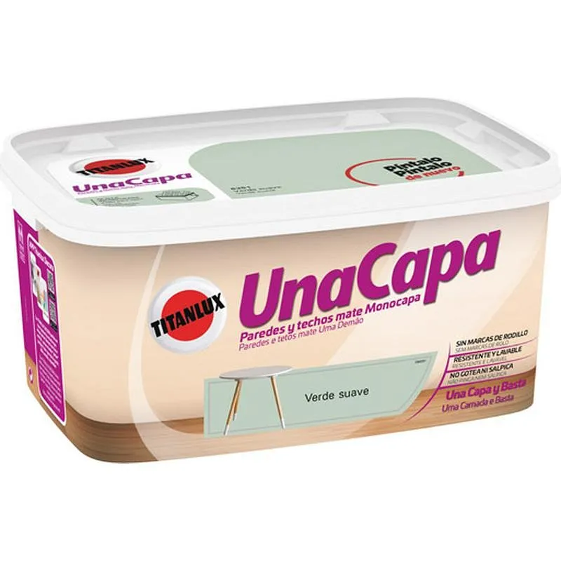 Compra PINTURA PLASTICA UNA CAPA MATE 4 L VERDE SUAVE TITAN 69635104/5699286 al mejor precio