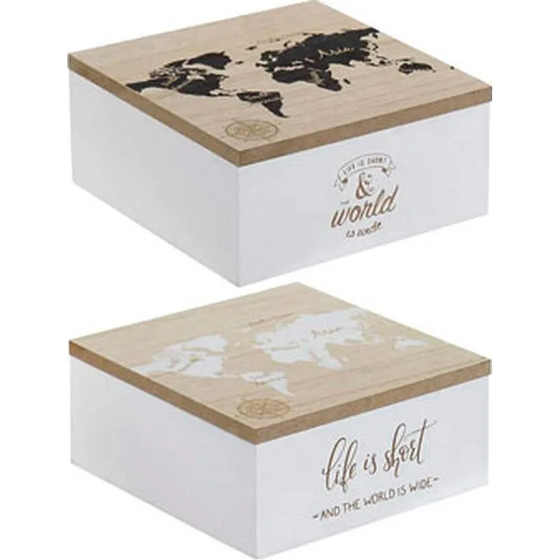 Compra CAJA MADERA MULTIUSOS 15 X 15 X 7 CM MAPA MUNDI SURTIDO LD164693 al mejor precio
