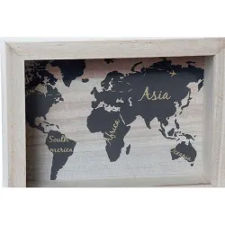 Compra HUCHA MADERA CRISTAL 20 X 15 X 6,5 CM MAPA MUNDI SURTIDO LD164703 al mejor precio