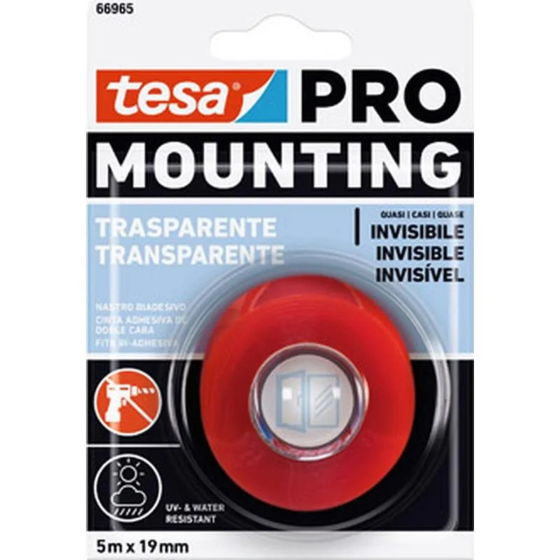 Compra CINTA DOBLE CARA MOUNTING PRO SUPERFICIES LISAS 5 M X 19 MM TRANSPARENTE TESA TAPE 66965-00004-00 al mejor precio