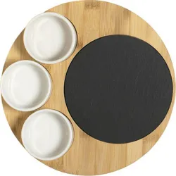 Compra SET APERITIVO PIZARRA BAMBU REDONDO diametro 24,5CM BOLS BLANCOS 9737200 al mejor precio