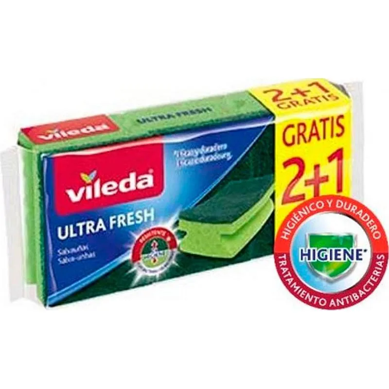Compra ESTROPAJO FIBRA / SALVAUÑAS (2+1 UDS) ULTRAFRESH VILEDA 77665 al mejor precio
