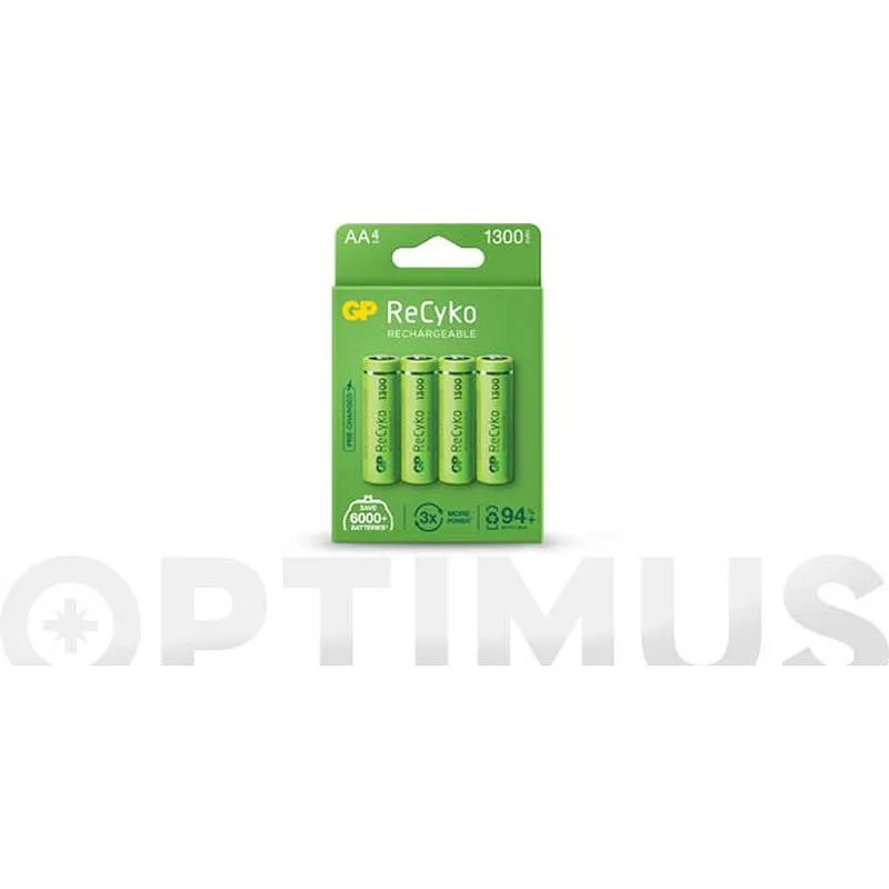 Compra PILA RECARGABLE RECYKO 4 UDS LR6 AA 1300 MAH GENERAL DE PILAS 130AAHCB-CB4 GP al mejor precio