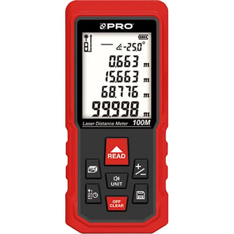 Compra MEDIDOR DE DISTANCIA LÁSER 100 M CON CORREA Y ESTUCHE INCLUIDOS PRO 54353 al mejor precio