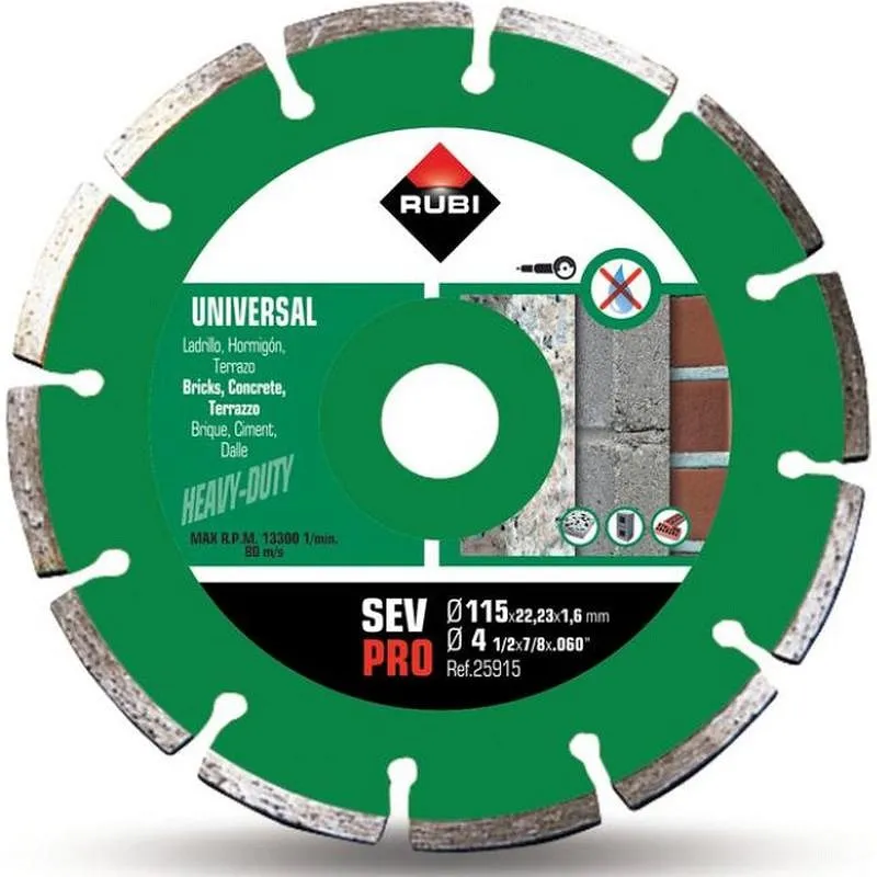Compra DISCO DIAMANTE CORTE SECO GENERAL OBRA SEGMENTADO diametro 115 MM PRO RUBI 25915 al mejor precio