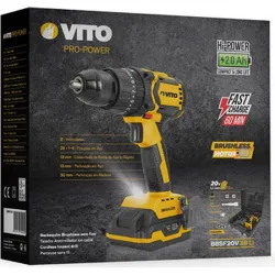 Compra TALADRO BATERIA PERCUTOR 20 V BRUSHLESS, 2 BATERIAS 2.0 AH VITO VIBBSFL20 al mejor precio