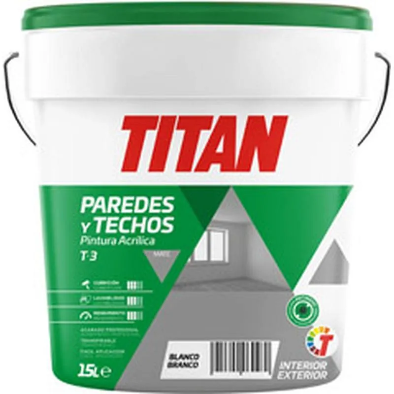 Compra PINTURA ACRILICA INTERIOR T3 MATE 15 L BLANCO TITAN 123000315/5807504 al mejor precio