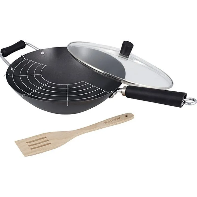 Compra WOK ACERO SET REGALO 31 CM + ESPATULA + TAPA VIDRIO + REJILLA KEN HOM KH431041 al mejor precio