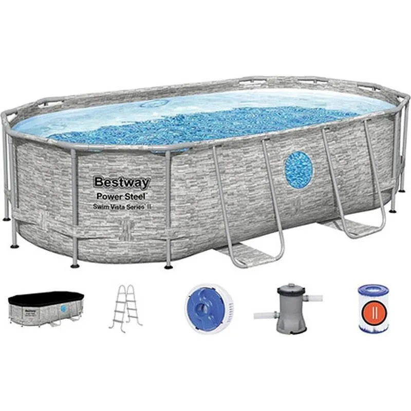 Compra PISCINA OVALADA DESMONTABLE POWER STEEL 7.250 L DEPURADORA CARTUCHO TIPO II 427X250X100CM PIEDRA BESTWAY 56714 al mejor precio