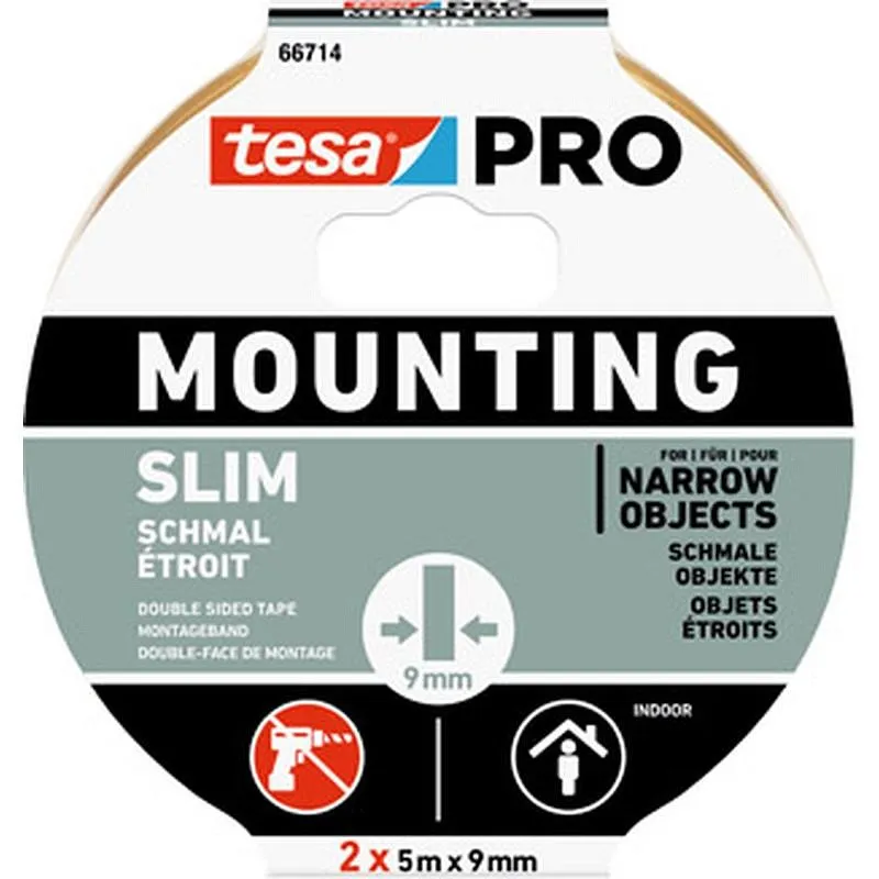 Compra CINTA DOBLE CARA MOUNTING PRO ESTRECHA INTERIOR X 2 UDS 5 M X 9 MM TESA TAPE 66714-00000-00 al mejor precio