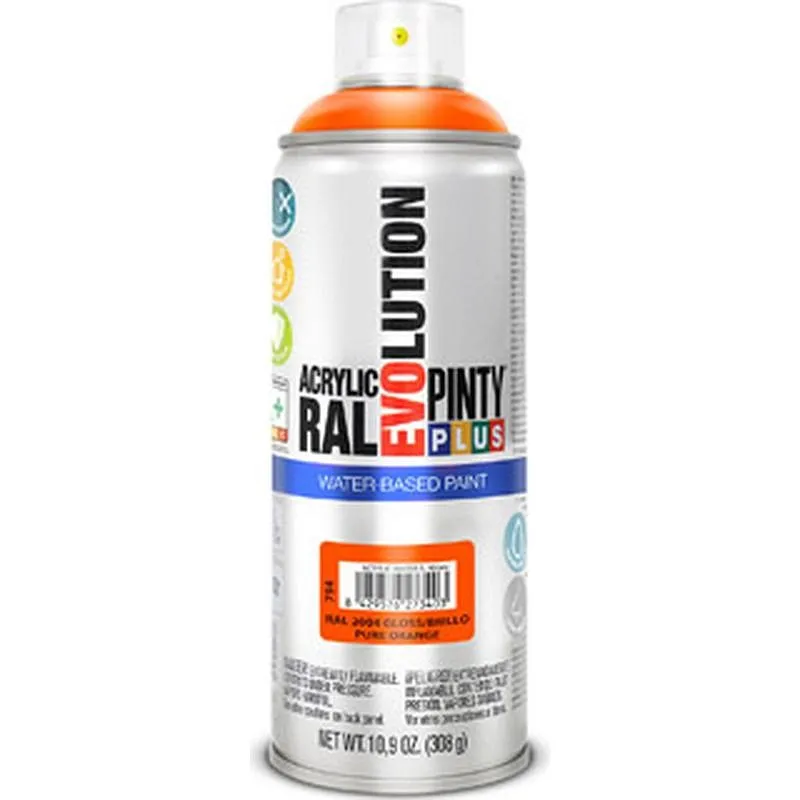 Compra PINTURA SPRAY AL AGUA EVOLUTION WATER BASED 520 CC RAL 2004 NARANJA PURO BRILLO PINTYPLUS 754 al mejor precio