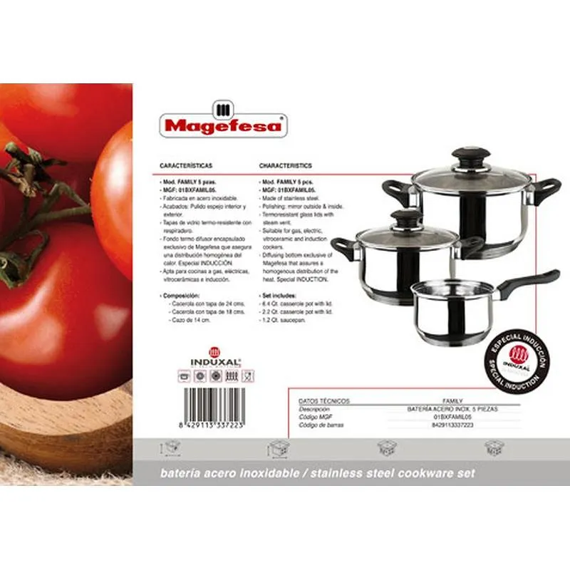 Compra BATERIA ACERO INOX TAPA CRISTAL INDUCCION FAMILY 5 PIEZAS MAGEFESA 01BXFAMIL05 al mejor precio