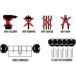 Compra CILINDRO CS1 LEVA LARGA, DOBLE EMBRAGUE 30-30 LATON, 5 LLAVES MICEL 13174 al mejor precio