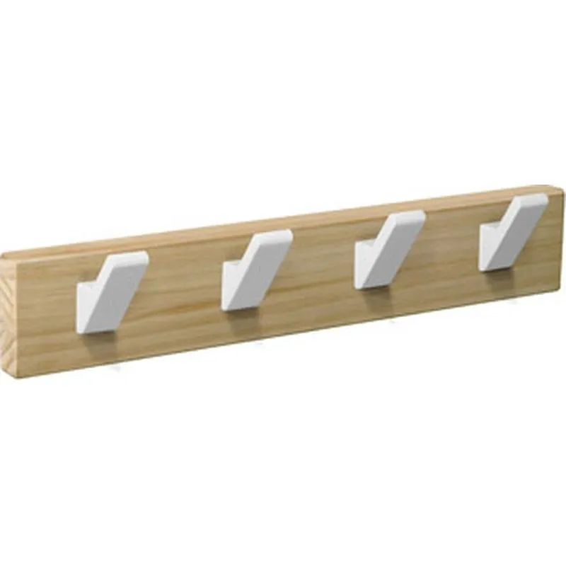 Compra PERCHA PARED MADERA NATURAL 4 GANCHOS BLANCOS NESU 9108PNBL al mejor precio