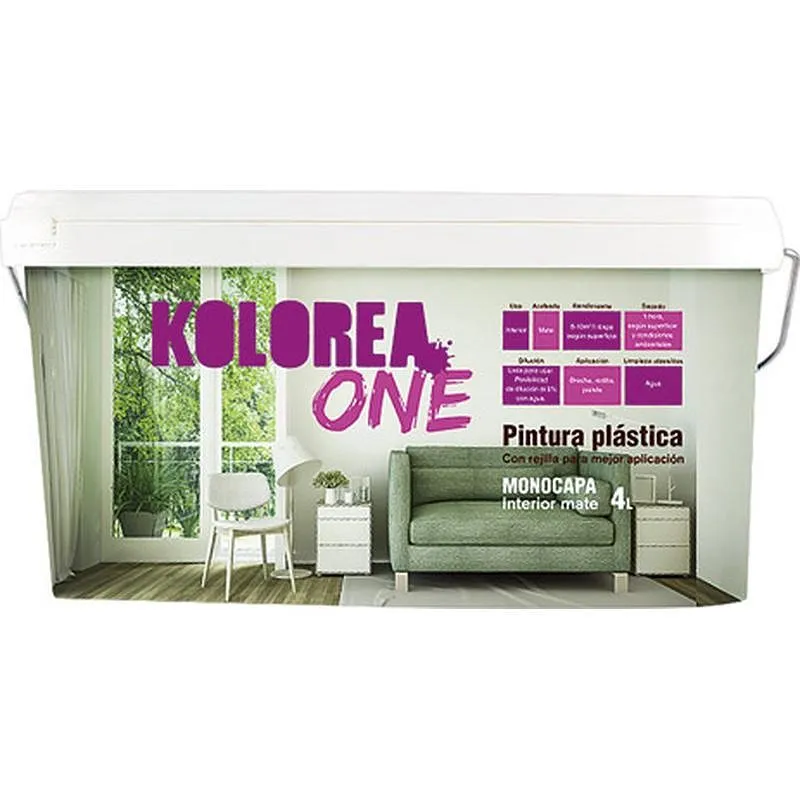 Compra PINTURA PLASTICA INTERIOR MONOCAPA ONE MATE 4 L BLANCO KOLOREA KMON-06172 al mejor precio