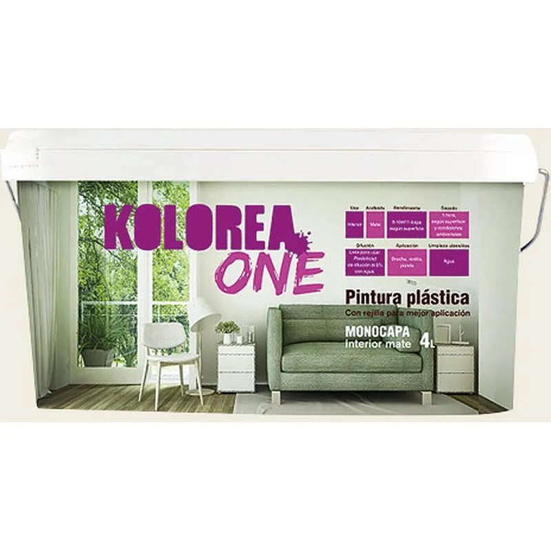 Compra PINTURA PLASTICA INTERIOR MONOCAPA ONE MATE 4 L BLANCO ALGODON KOLOREA KMON-06173 al mejor precio