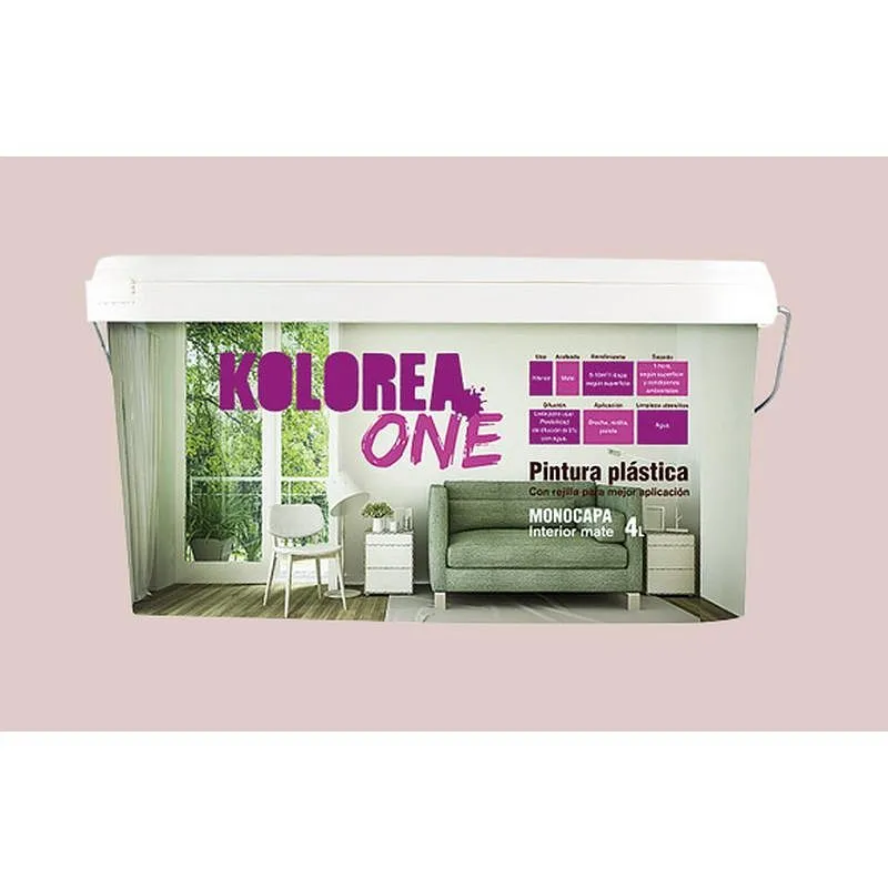 Compra PINTURA PLASTICA INTERIOR MONOCAPA ONE MATE 4 L ROSA PALO KOLOREA KMON-06183 al mejor precio