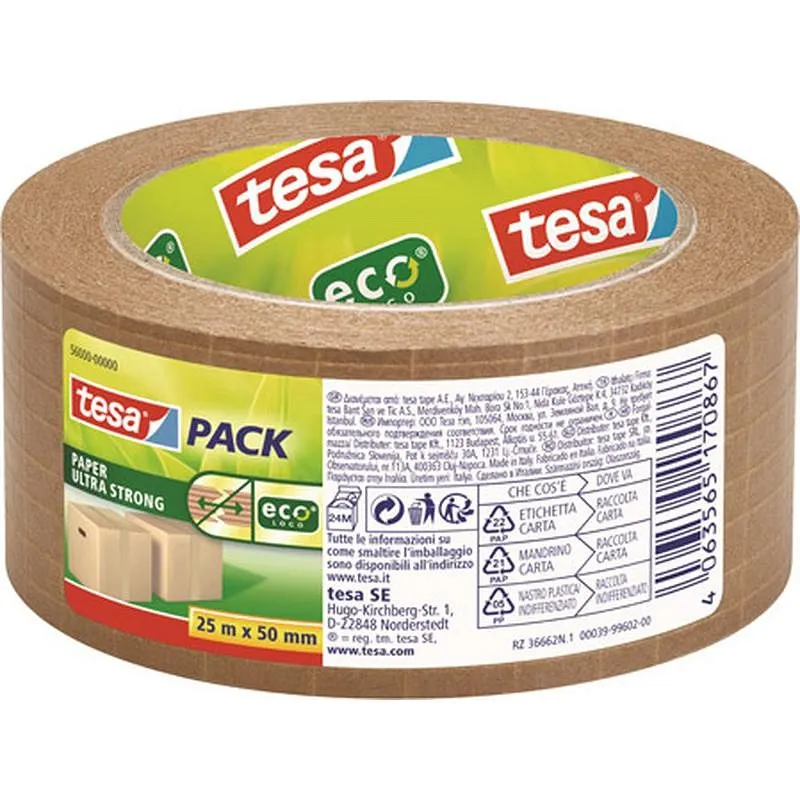 Compra CINTA EMBALAR ECOLOGICA PAPEL REFORZADO ULTRA STRONG 25 M X 50 MM TESA TAPE 56000-00000-00 al mejor precio