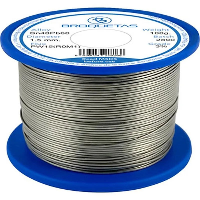 Compra ROLLO DE ESTAÑO BROFIL 40 SN40 PB60 100 GR diametro 1,5 MM BROQUETAS B19PW15-01150-1A104 al mejor precio