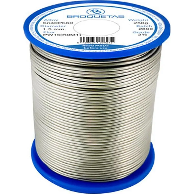 Compra ROLLO DE ESTAÑO BROFIL 40 SN40 PB60 250 GR diametro 1,5 MM BROQUETAS B19PW15-09150-2A104 al mejor precio
