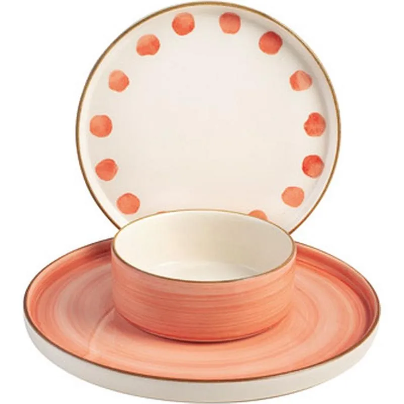 Compra SET 3 PLATOS 1 SERVICIO CERAMICA DECORADA SALMON 9448000 al mejor precio