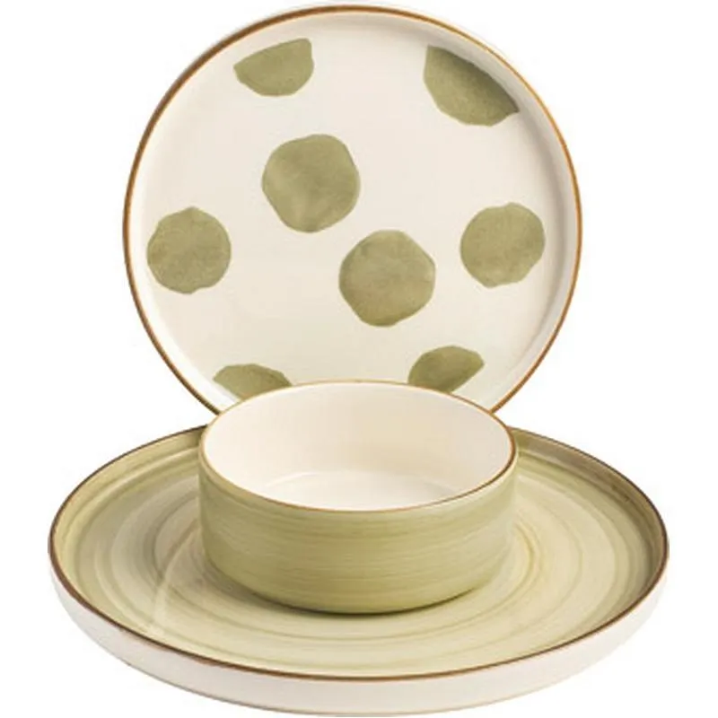 Compra SET 3 PLATOS 1 SERVICIO CERAMICA DECORADA VERDE 9448200 al mejor precio
