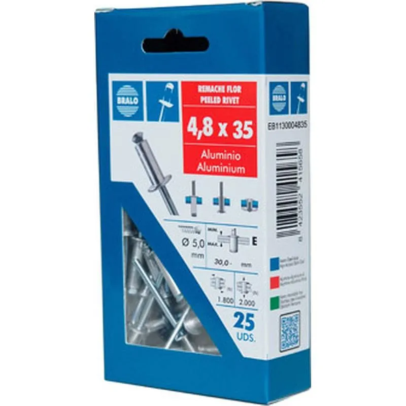 Compra REMACHE FLOR CABEZA ALOMADA diametro 4,8 X 35 MM, ALUMINIO/ACERO 25 UDS BRALO EB1130004835 al mejor precio