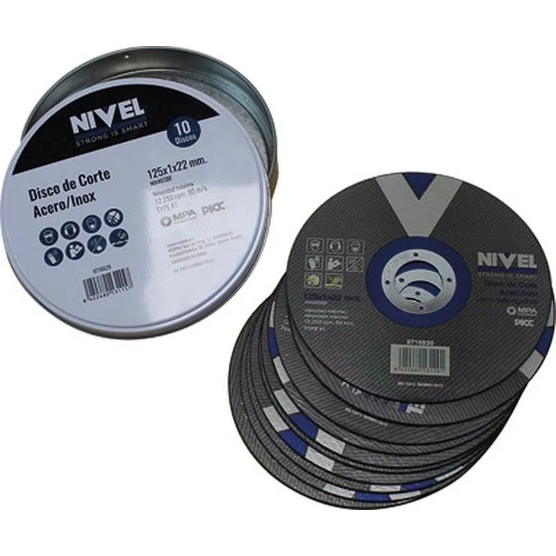Compra DISCO CORTE INOX 125X1X22MM LATA 10UDS NIVEL DAS125X1LT al mejor precio