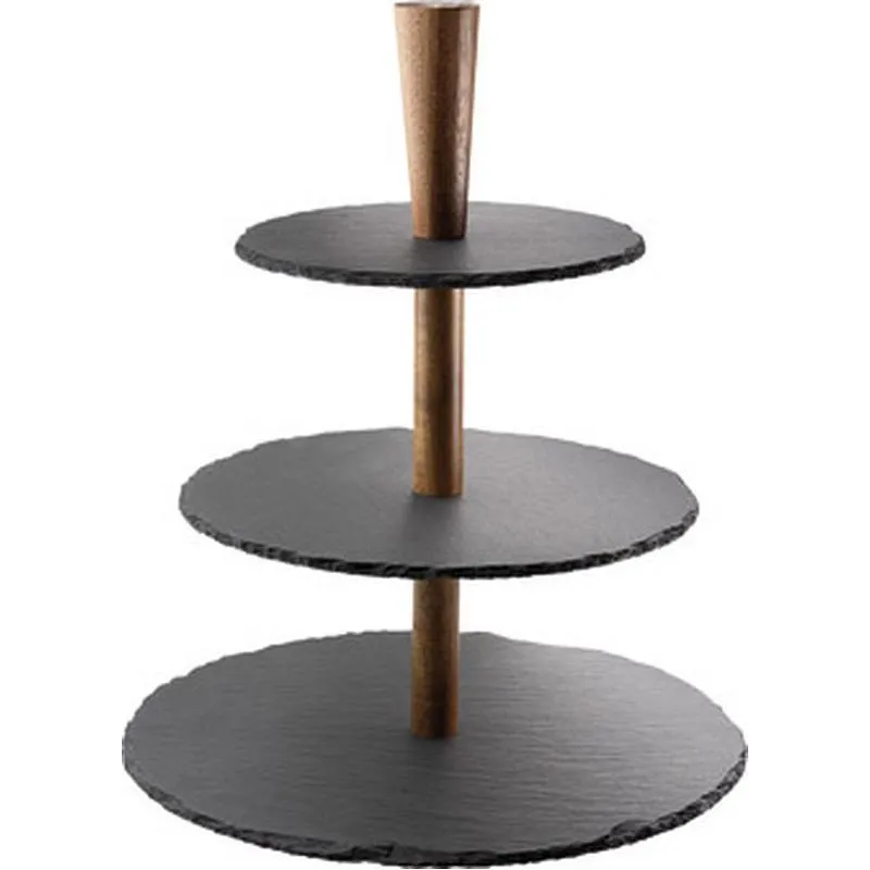 Compra BANDEJA SOPORTE 3 ALTURAS SET PRESENTACION diametro 18CM PIZARRA Y ACACIA + 4 CUCHILLOS QUESO TAYLOR'S SSCS46 al mejor precio