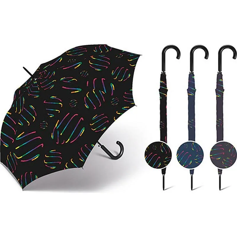 PARAGUAS MUJER LARGO AUTOMATICO 61/8 diametro 102 CM TRANS RAYAS NEGRAS SWIRLS SURTIDO CUATRO GOTAS 41102