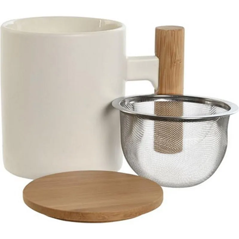 Compra MUG INFUSIONES PORCELANA CON TAPA 36 CL BLANCO/MADERA PC-209939 al mejor precio