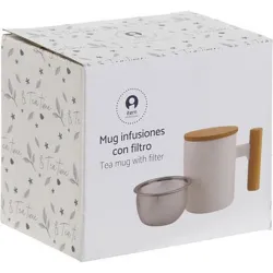 Compra MUG INFUSIONES PORCELANA CON TAPA 36 CL BLANCO/MADERA PC-209939 al mejor precio