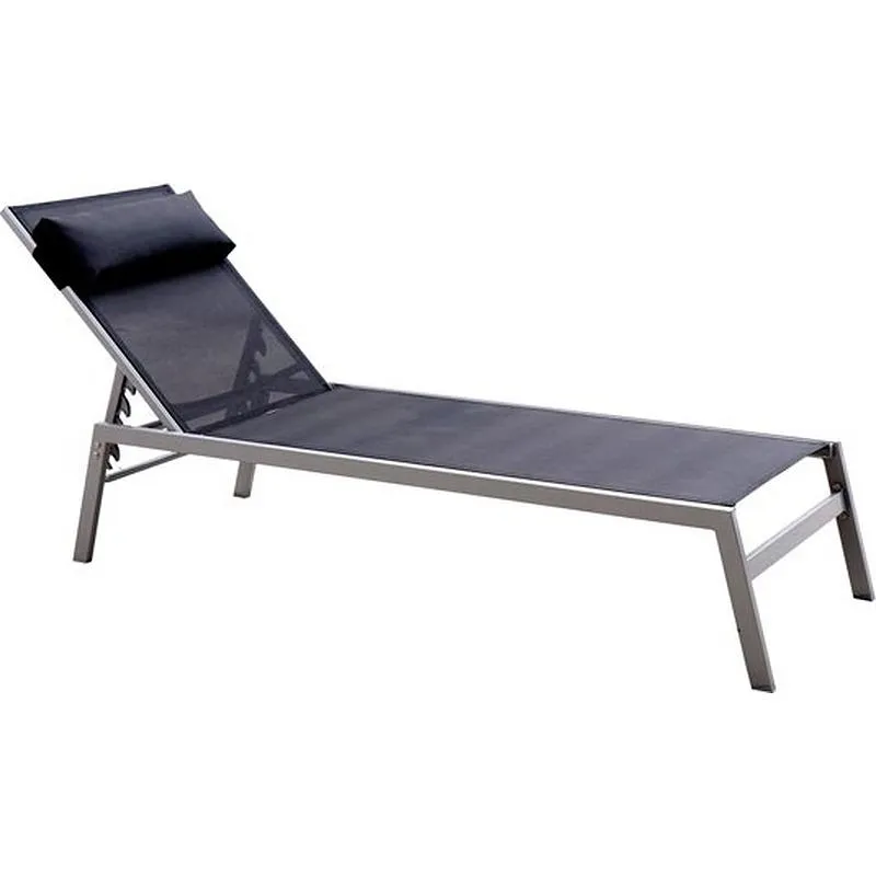 Compra TUMBONA ACERO PLATA CON TEXTILENE NEGRO CON REPOSACABEZAS IMPORT TGLSTL0059 al mejor precio