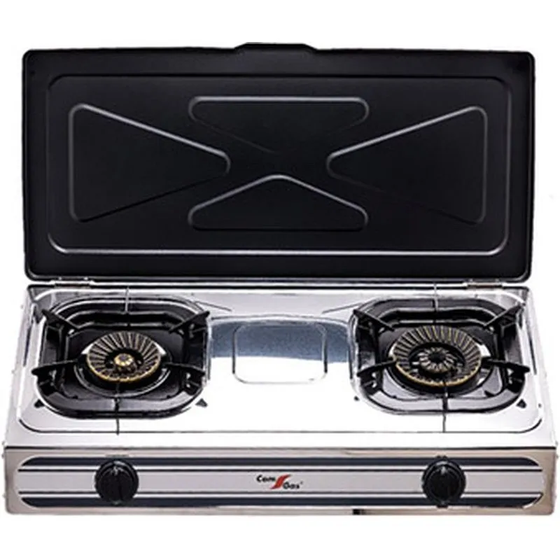 Cocina a gas dos fuegos portatil con tapa inox 3.4+4.3 kw 71x37x8.5 cm COMGAS 2-03SRBP